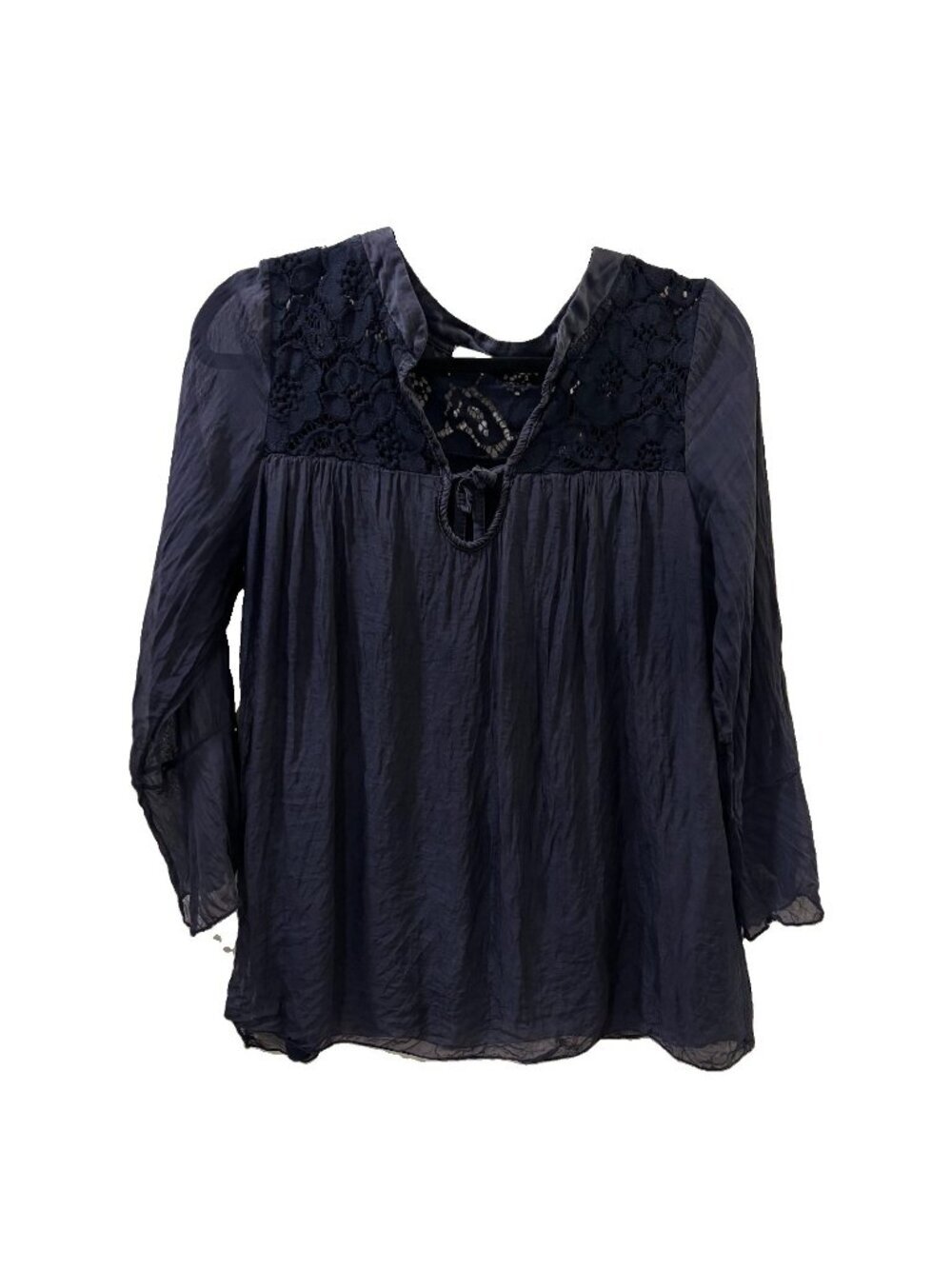 Nicole Navy Blue Silk Lace Layered Blouse Romantic Goth Made In Italy Size Large